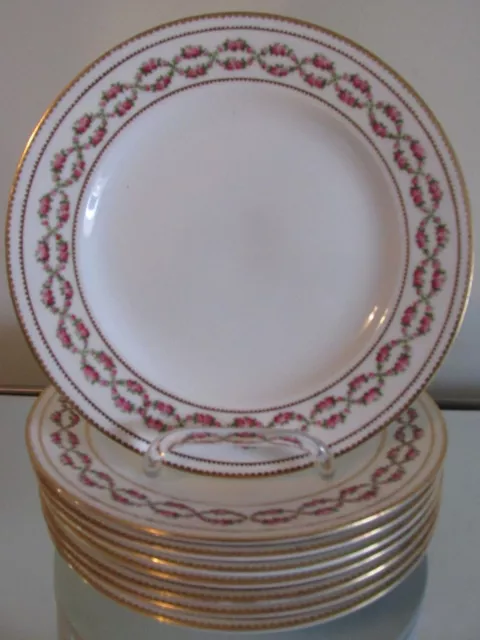 8 Antique 9" PLATES English Pink ROSE GARLAND JE Caldwell Phila Geo Jones & Sons