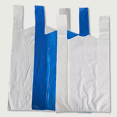 Plastic Vest Carrier Bags Blue Or White Supermarkets/Markets Stalls Shops