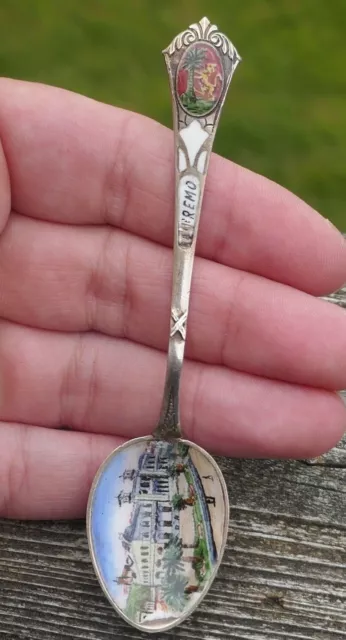 Antique 800 Fine Silver & Enameled Italian Demitasse Souvenir Spoon
