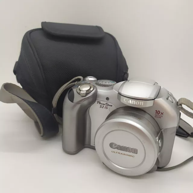 Canon PowerShot S1 IS 3,2 megapixel fotocamera digitale compatta (argento) con custodia - funzionante