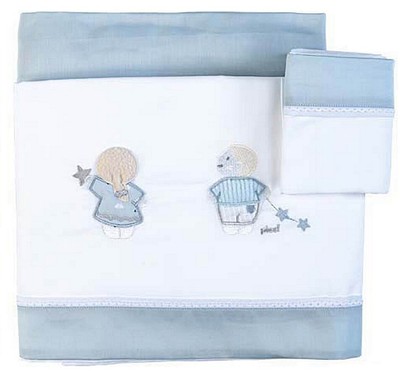 Lenzuola Culla Picci Marlin set 3pz Ricamato Cod.PC611903 Var 03 Celeste 