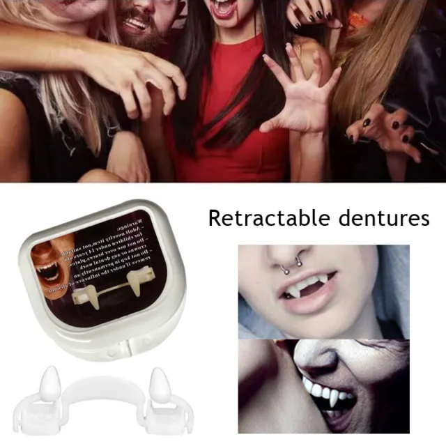 Retractable Vampire Teeth Halloween Cosplay Makeup Zombie Fangs Terrifying Teeth