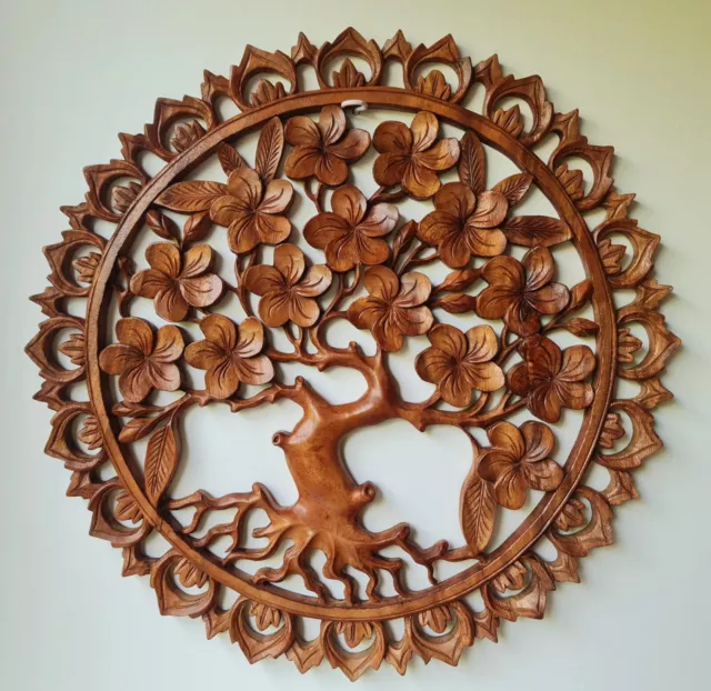 Large 60 CM carved Bali TREE OF LIFE FRANGI wood sculpture wall decor