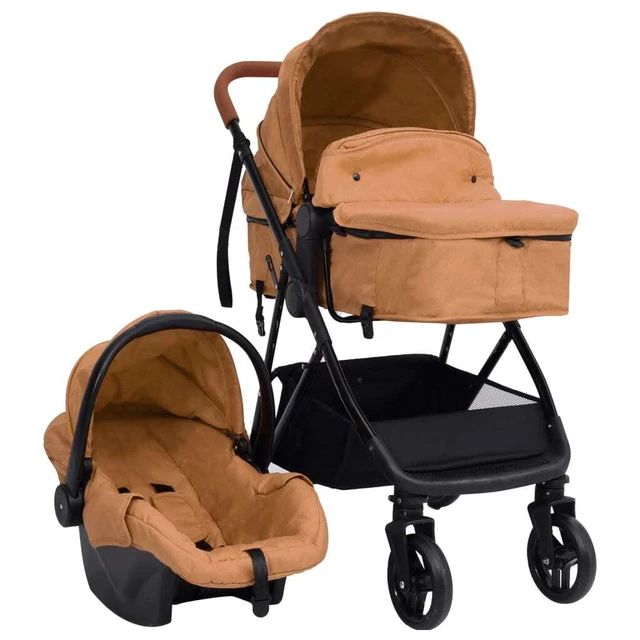 Poussette pour bébé 3-en-1 Taupe et noir Acier