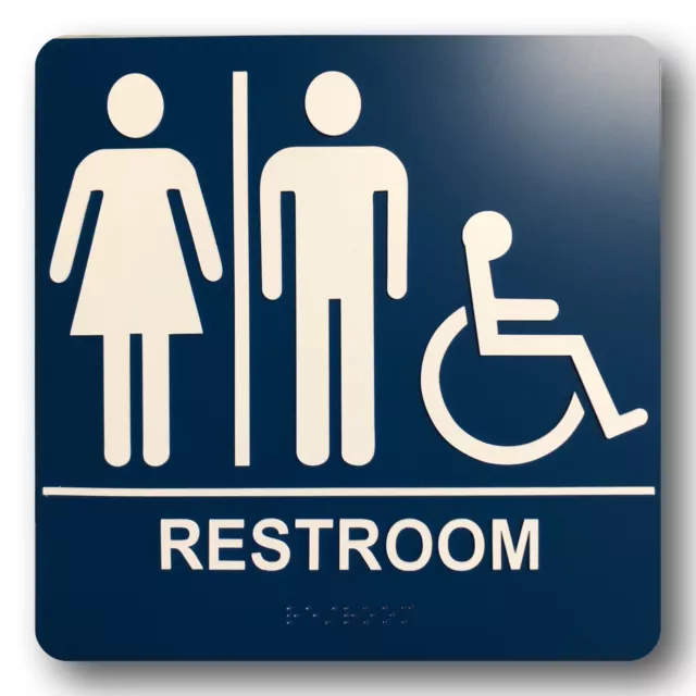 ADA Compliant Unisex Accessible Restroom Sign with Braille II , 8"x8" Blue/White