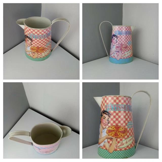 VINTAGE SHABBY CHIC 1950s Style - Tin Jug Pitcher Vase - Multi Use - Home Decor