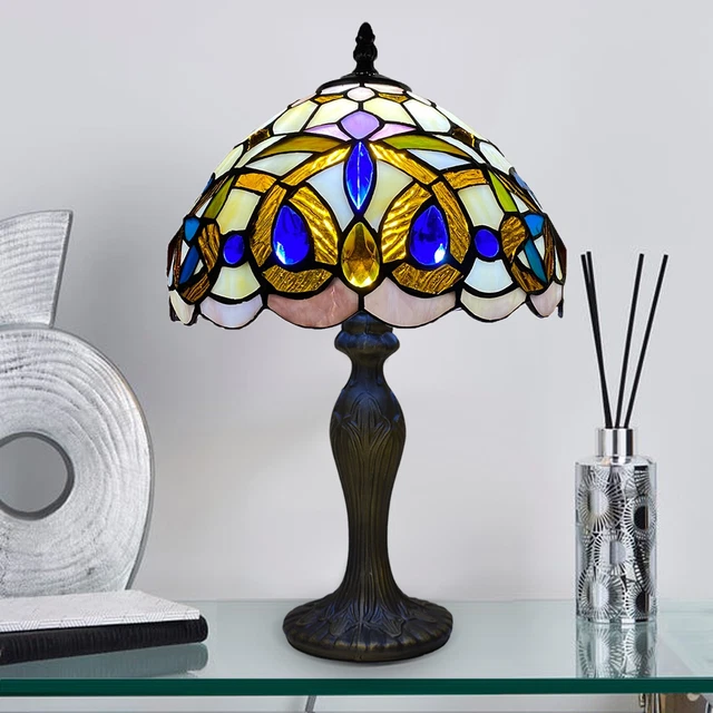 Lampada da tavolo Tiffany fatta a mano stile diamante 10 pollici tonalità vetro colorato