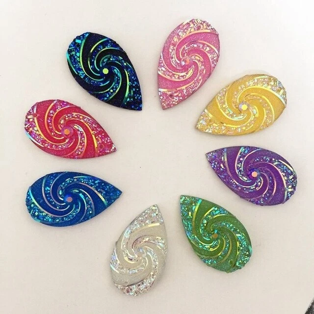 15 Stck. ausgefallener Tropfen 27 mm Glitzer Tropfen Pfau Auge Harz Glitzer Wirbel Schmuck Ma