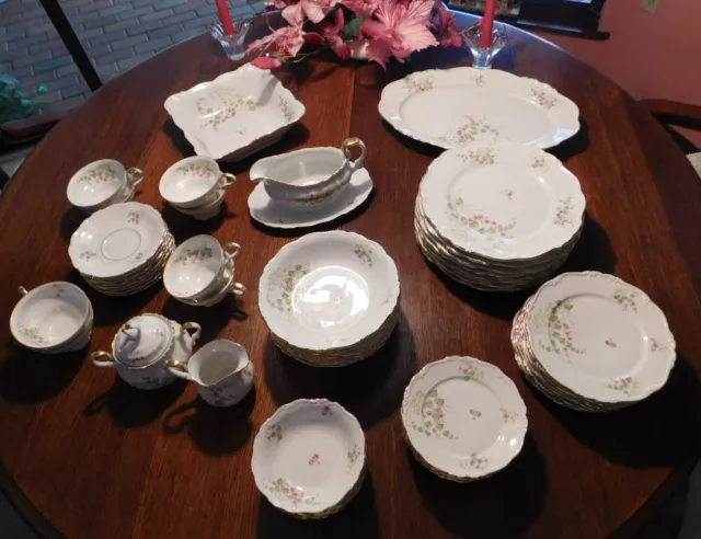 62 Piece Vintage Edelstein Bavarian Maria Theresia Bianca Pattern 800yr Anvsry