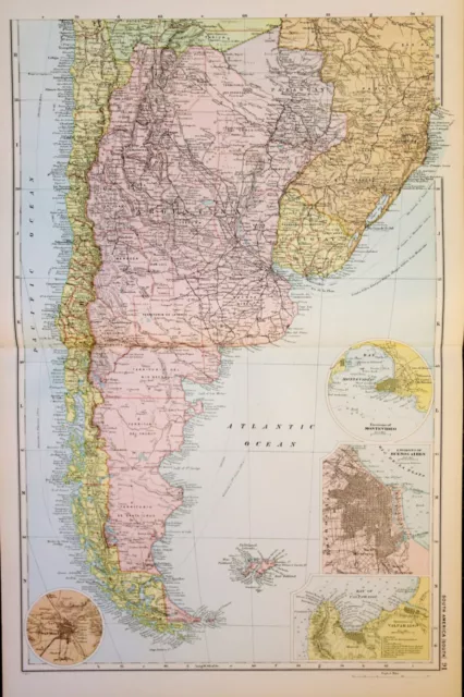 SOUTH AMERICA, CHILE ARGENTINA - 1913 ANTIQUE FOLDING MAP - Bacon - 35 x 54 cm