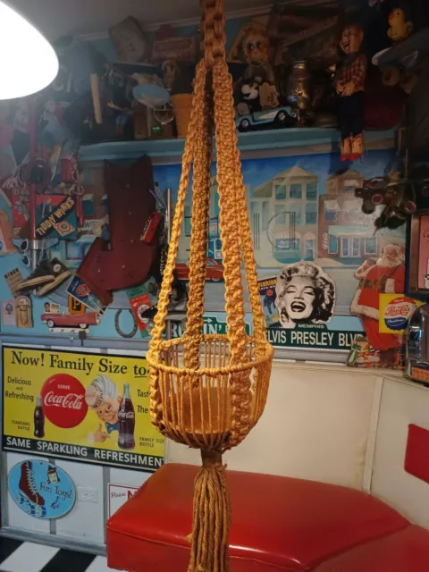 True Vtg Mid-century 1960s 1970s Large Hanging Macrame Plant Holder MCM Hippie