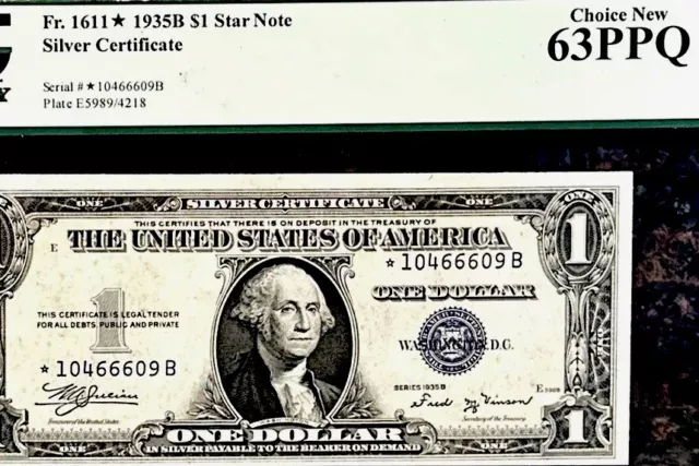 1935B $1 Fr.1611* STAR  NOTE⭐️SILVER CERTIFICATE SERIAL #*10466609B PCGS 63PPQ