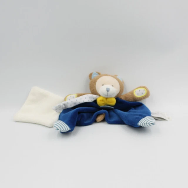 Doudou et compagnie plat ours beige bleu jaune coeur mouchoir Les Ptitous - 2633