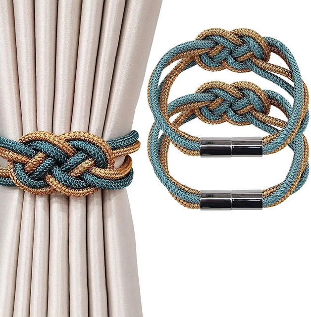 Beautiful Weave Rope Knot Curtain Holdbacks Tiebacks Blue and Bronze pack of 1
