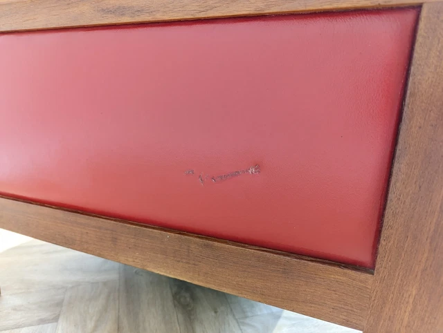 Mid-Century Vintage Swedish Red Leather & Teak 3 Seater Sofa by Gillis Lundgren 3