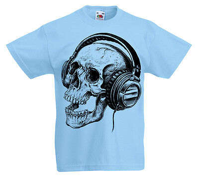 Skull Headphones T-Shirt Kids 3 -13 year old music childrens Gift rock z1