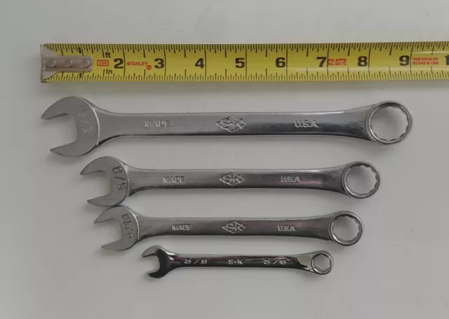 S-K Tools Standard SAE Chrome Combination Wrenches [Lot of 4] * MADE IN USA*