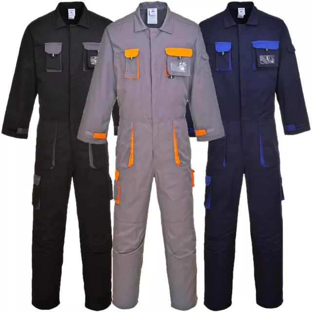 Portwest Texo Contrast Coverall Knee Pad Pockets Boilersuit Work Wear TX15
