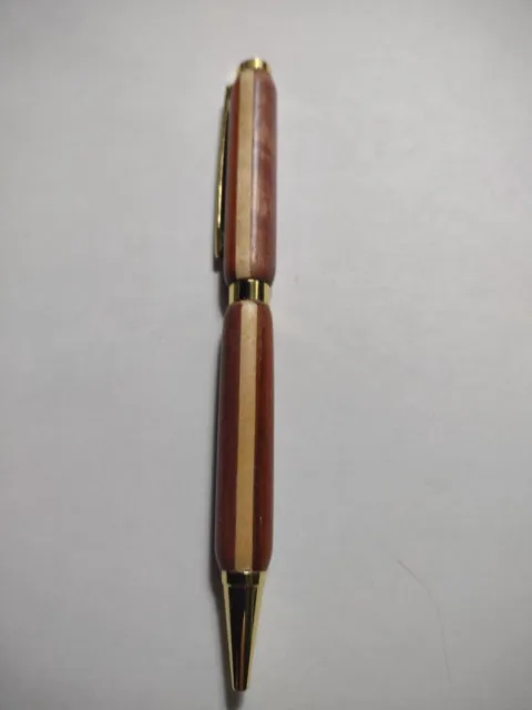 Handmade Hand Turned Purple Heart Maple And Padauk Wood Gold Trim Twist Pen