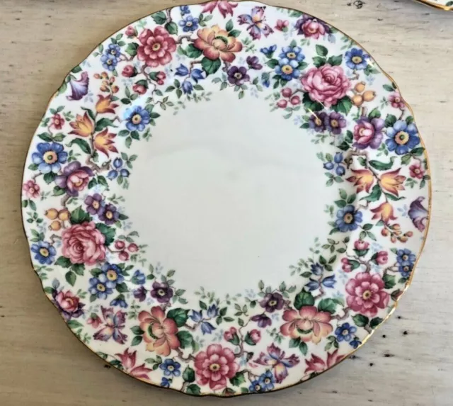 Crown Staffordshire Floral Springtime Salad Plate Fine Bone China 8 1/4 inch