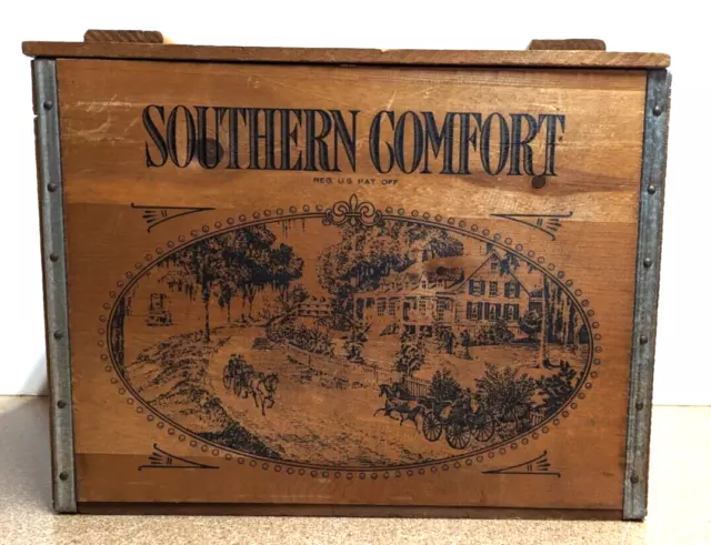 Vintage Southern Comfort Whiskey Hinged Wood Crate Box Sign Display with Lid