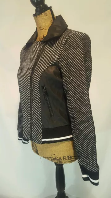 Dollhouse Womens Asymetric Zip Baseball Jacket Coat Stripe Black Medium New $70 3