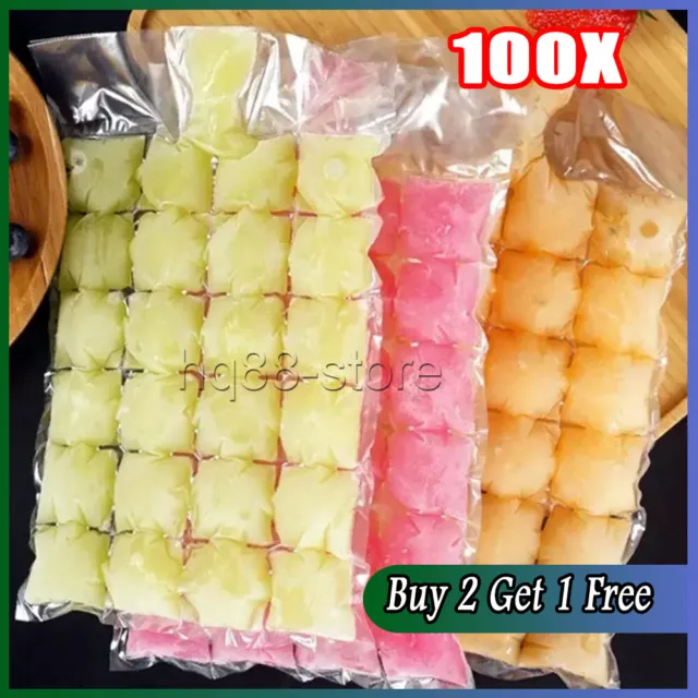 100PCS NEW CLEAR ICE CUBE BAGS Fridge Freezer Plastic BBQ Party Cubes Maker