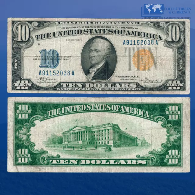 Fr.2309 1934A $10 Silver Certificate Yellow Seal "North Africa", VF #52038