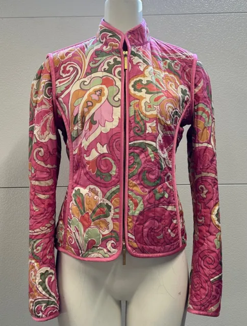 EUC Etro Milano Quilted Pink Paisley Zip Front Jacket No Size Tag (6?) ITALY