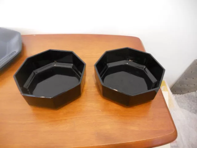 2 Vintage 1970s Arcoroc France Octime Black Glass Octagon Bowls Set 6" W U GET 2