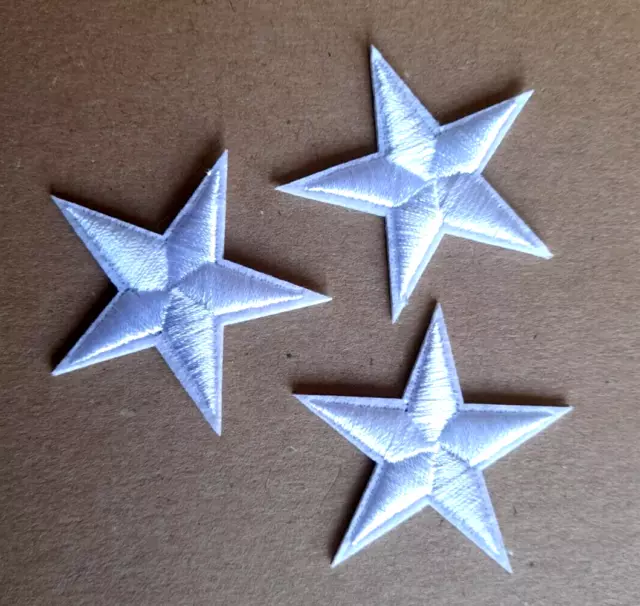 3 x White Star Patch (4cm x 4cm) Embroidered Iron Sew On Applique Badge Motif