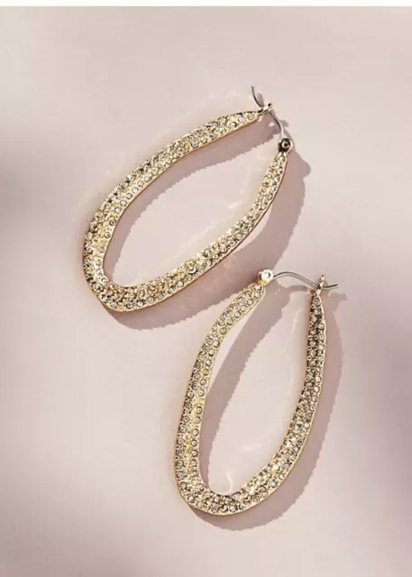 ANTHROPOLOGIE Cosmic Rocker Oval Hoop Earrings NWT GOLD New Arrival Ret $48