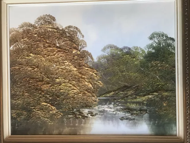 Terry Evans - Signed Large, Original Oil Painting Autumnal riverside scene