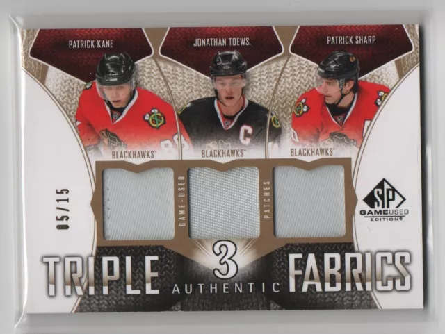 Kane Toews Sharp 2009-10 SP Game Used Triple Fabrics Patch /15 Blackhawks Jersey