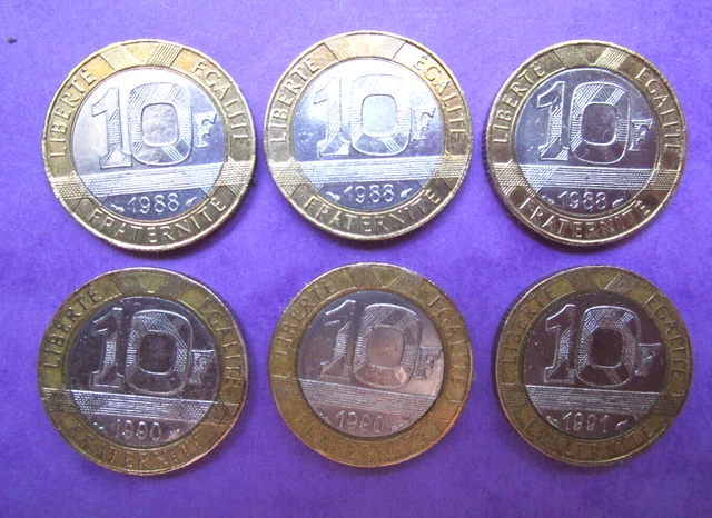 LOT de 6 pièce de monnaie Française 10 francs Génie de la Bastille 1988 - SPL