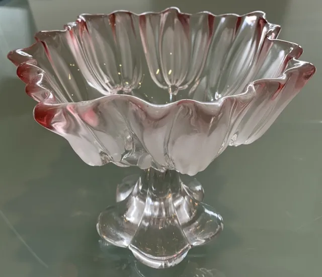 Retro Mikasa Walther Glass Pink Tulip With Frosting Decorative Bowl On Stand