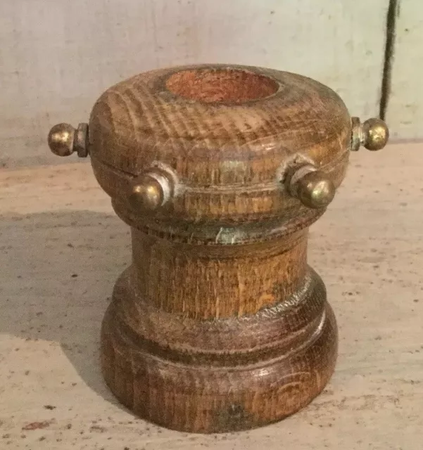 Treen Turned Wooden Candle Stick Holder Ships Steering Wheel Nautical Gift