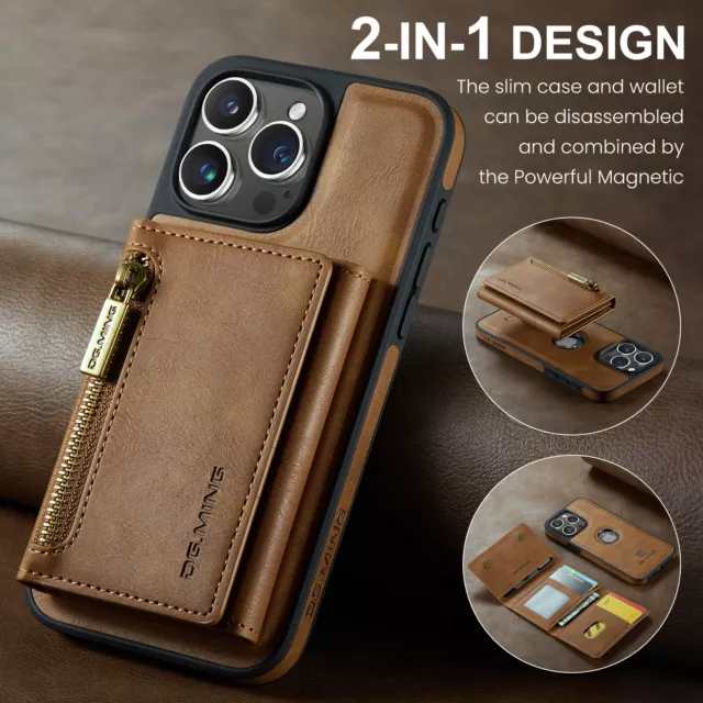 2-in-1 Removable Magnetic Flip Leather Card Wallet Case Cover For Cell Phones M5 3