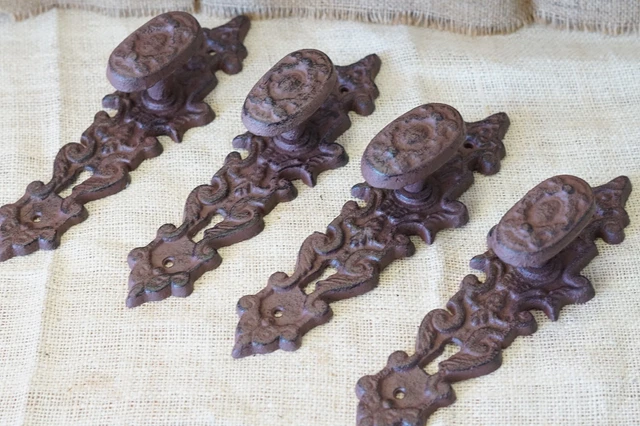 4 Cast Iron LARGE Antique Style FANCY Barn Handle Gate Pull Shed Door Handles 2
