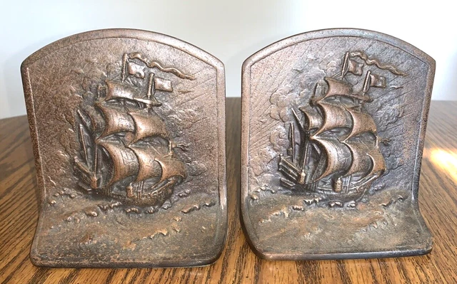 Vintage Cast Iron Sailing Ship Boat Bookends Nautical Book Ends