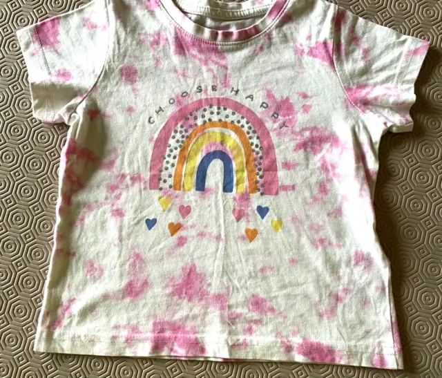 Primark Little Girls Splash Dye Top With Rainbow Age 3-4 Years Ex Cond