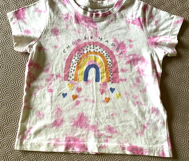 Primark Little Girls Splash Dye Top With Rainbow Age 3-4 Years Ex Cond