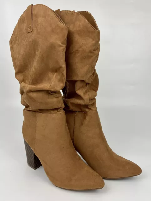 NEW SO TIBIA Western Slouch Design Boots Size 8 Cognac Block Heel Women’s