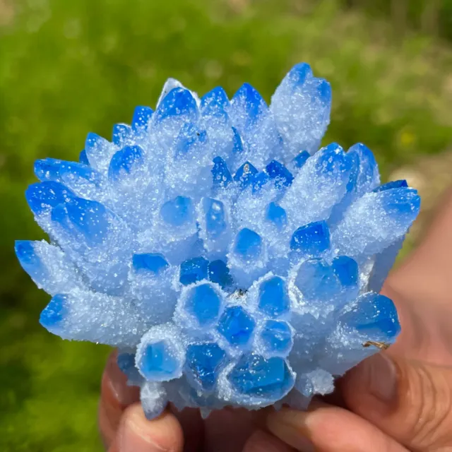 347G New Find sky blue Phantom Quartz Crystal Cluster Mineral Specimen Healing 12