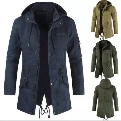 Winter Men's Trench Coat Outwear Jacket Thick Hooded Back Split Warm Outwear D