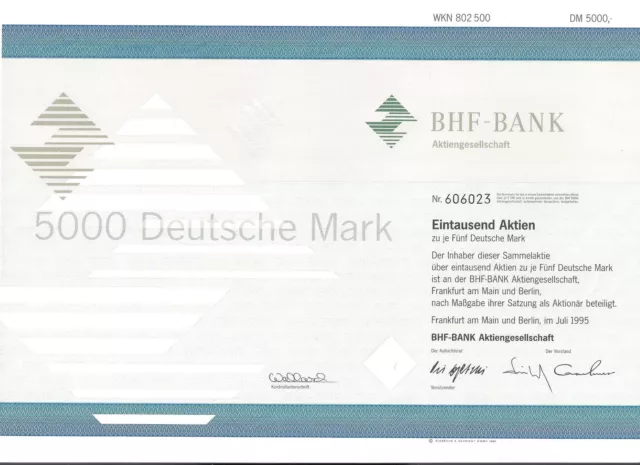 BHF Bank Aktiengesell.Frankfurt 1995 ING Group Oppenheim 1000 x 5 DM Sammelaktie