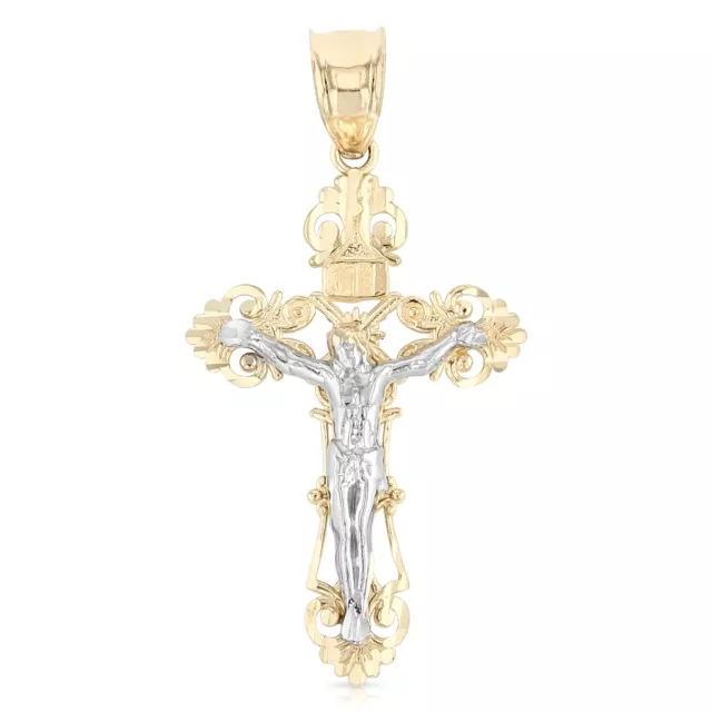 14K Two Tone Gold Lord Crucifix Cross Religious Charm Pendant For Necklace Chain