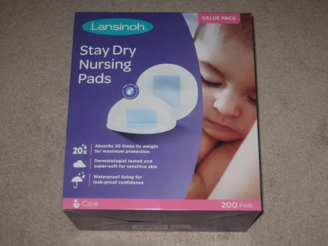 Lansinoh Stay Dry Disposable Nursing Pads for Breastfeeding, 200 Ct/Box, Sealed