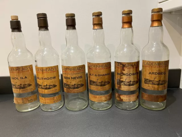 A matching set of six empty rare Whisky bottles, different Distilleries.