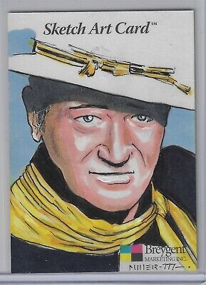 John Wayne Sketch Art Card Color Cavalry Cowboy by Steven Miller 777 AM SMC